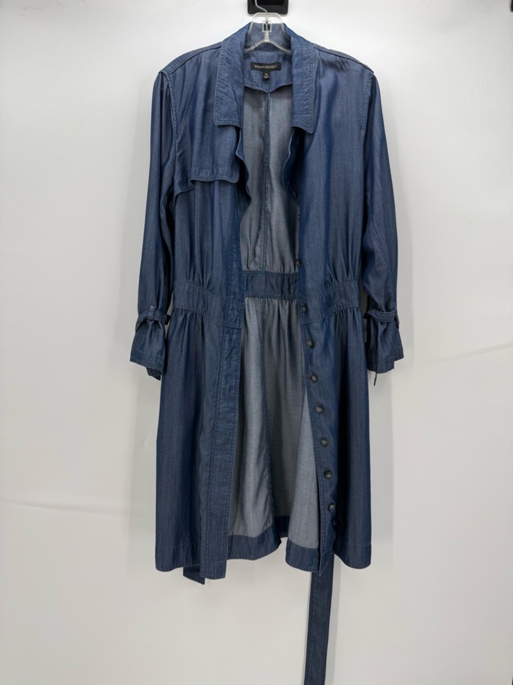 Banana Republic Chambray Denim Trench Coat Dress Belted Blue Lightweight Jacket - Picture 3 of 15